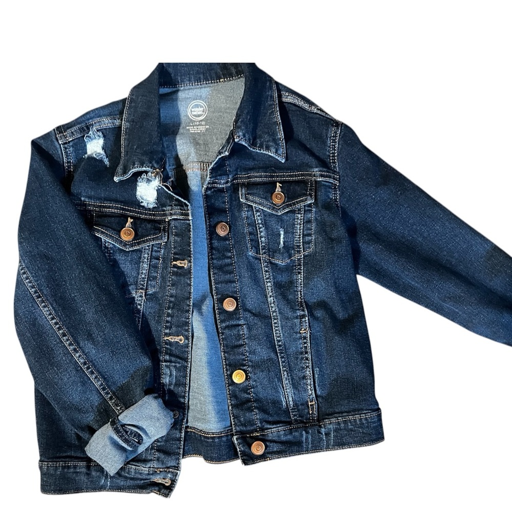 Blue Trucker Jean Jacket with Distressed Details